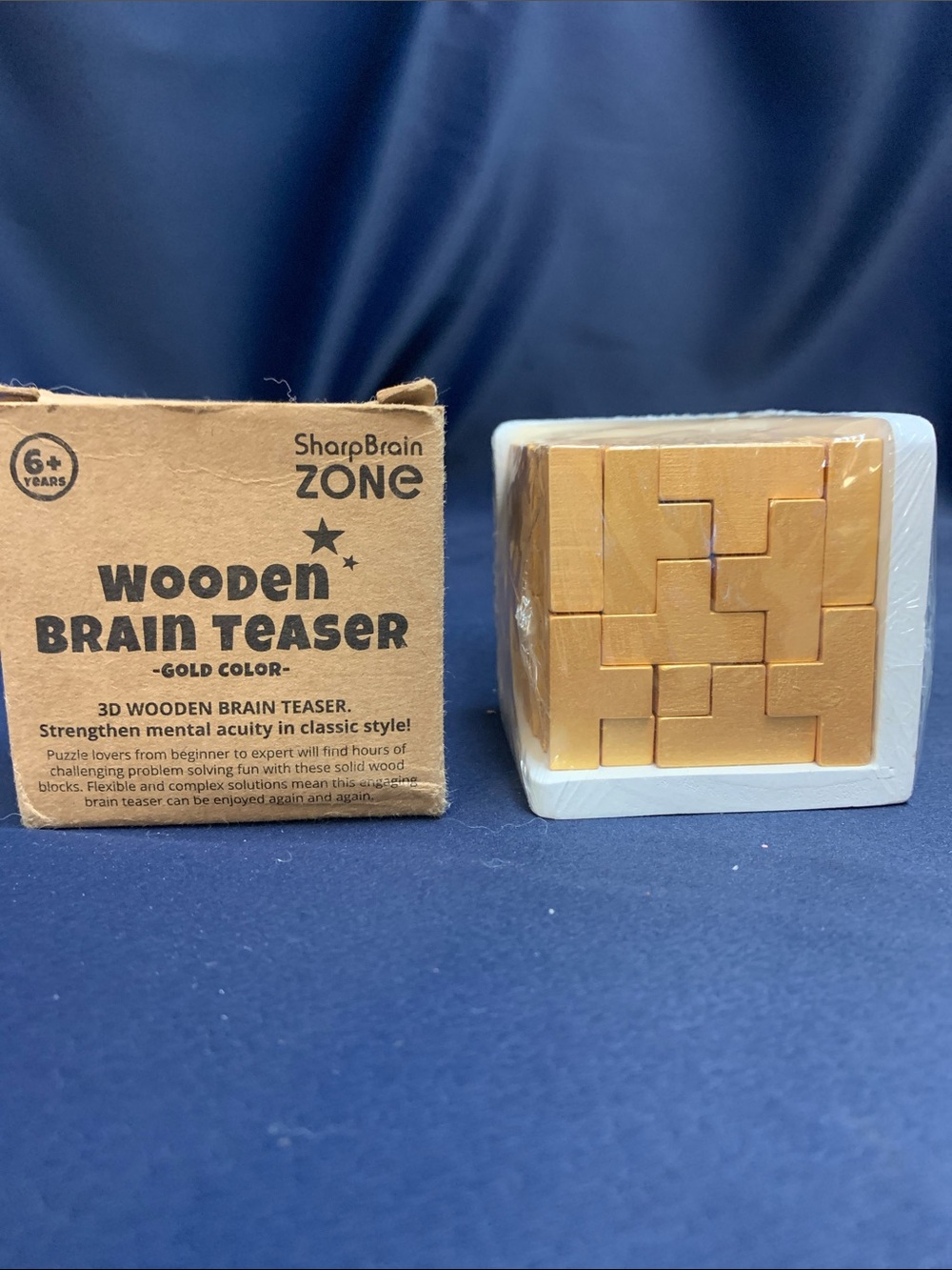 SharpBrain ZONE Wooden Brain Teaser Puzzle - Gold and White
